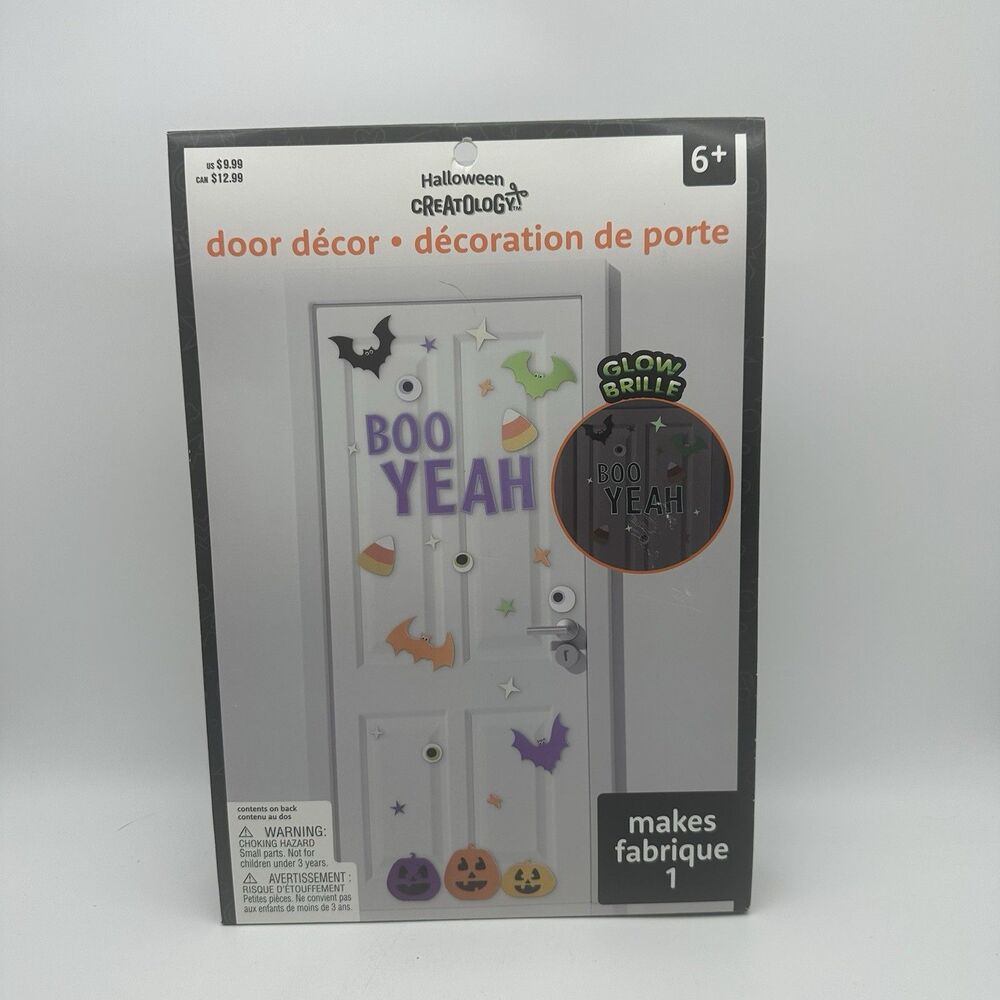 Halloween Creatology Door Decor Glow In The Dark Boo Yeah Bat Pumpkin Party